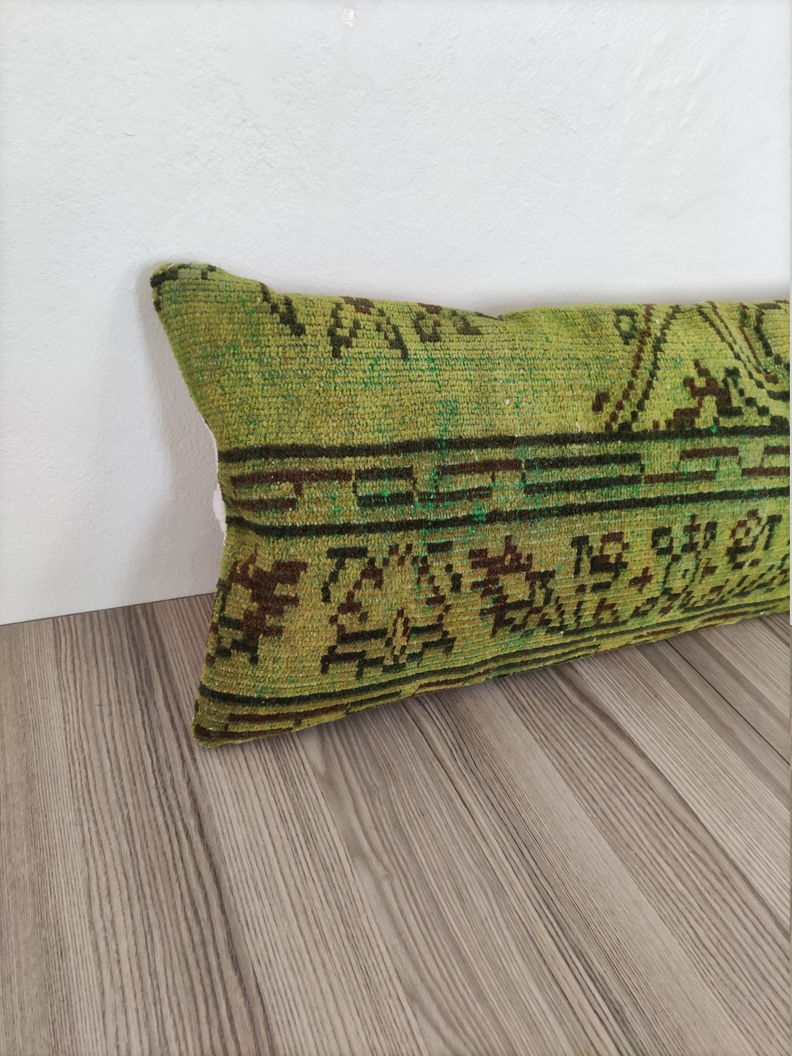 Green Lumbar Pillow Cover 14x36 Oushak Rug Pillow Long Etsy