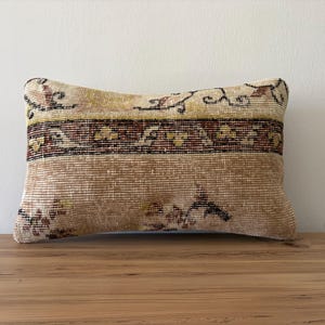 Vintage Turkish Kilim Lumbar Pillow Cover, Handwoven Wool (12x20)