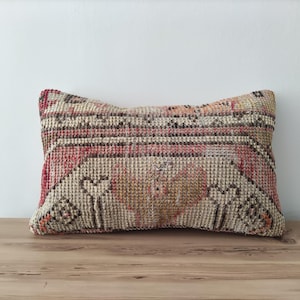 Decorative Pillow For Couch, Lumbar Pillow Cover 12x20, Handwoven Pillow, Turkish Kilim Pillow, Vintage Rug Pillow, Ethnic Pillow Cover
