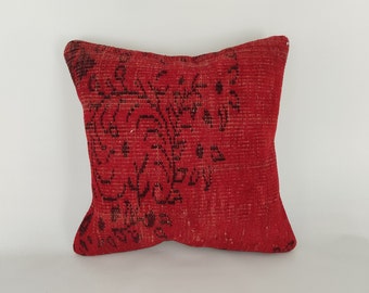 Red Carpet Pillow Cover 20x20 -Embroidered Pillow -Vintage Unique Pillow -Handwoven Throw Pillow Cover -Ethnic Pillow -Wool Pillow Cover