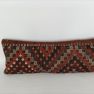 Vintage Pillow, Embroidered Pillow, Handwoven Turkish Pillow, Kilim Pillow, Lumbar Pillow Cover 14x36, Long Lumbar Pillow, Accent Pillow