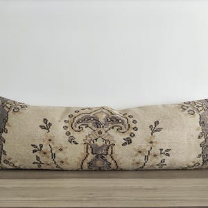 Turkish Rug Pillow, Handwoven Pillow, Vintage Pillow Cover, Long Lumbar Pillow, 14x44 Pillow Cover, Decorative Lumbar, Pillow For Bed