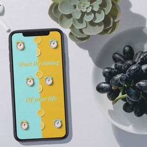 Creative Inspiring Quote Iphone X and Iphone Wallpapers Design With Fruits And Clocks | digital background smartphone | Instant download