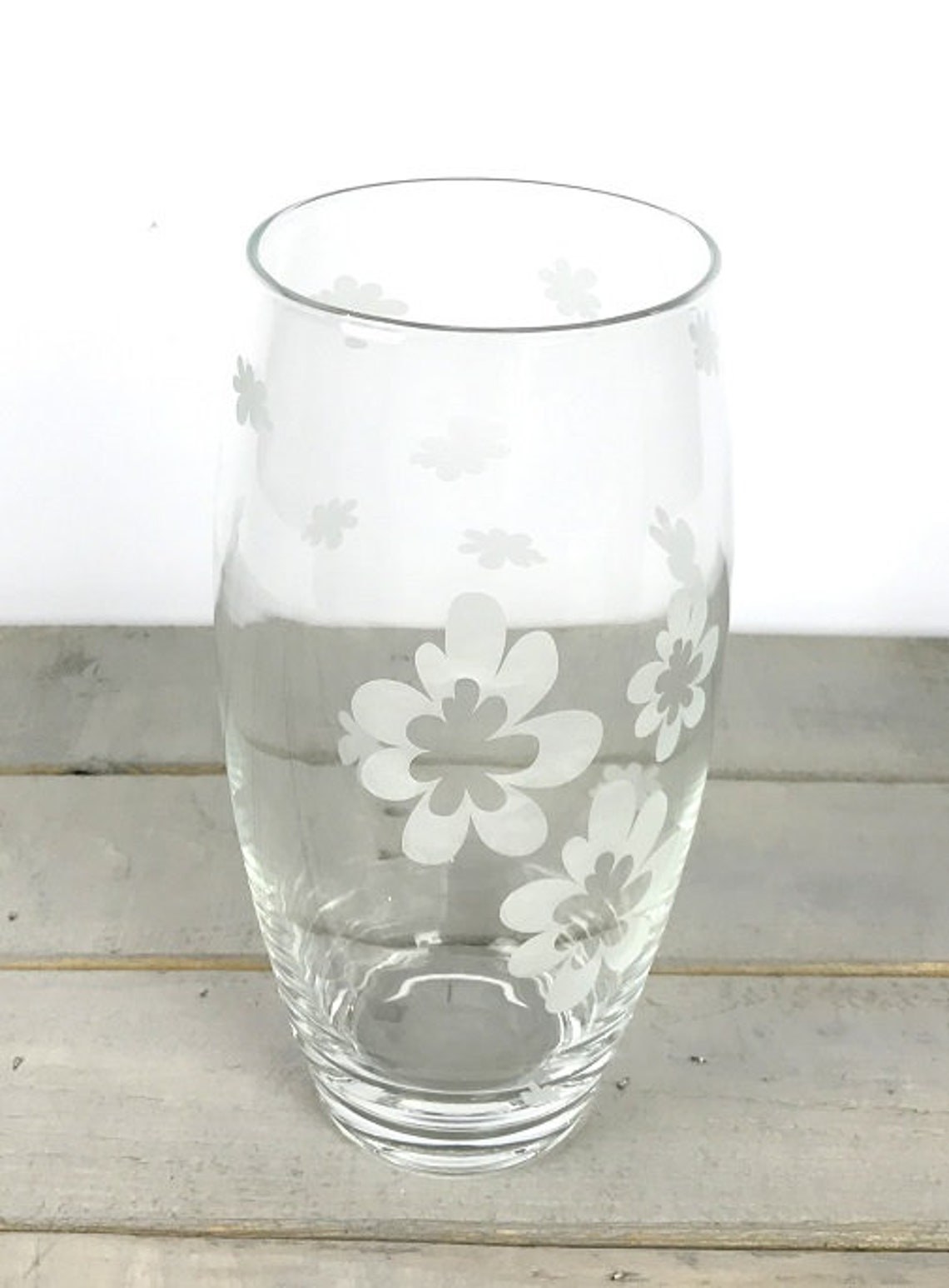 Clear Decorated Glass Vase Mouth Blown Flower Bunch Bouquet Etsy UK
