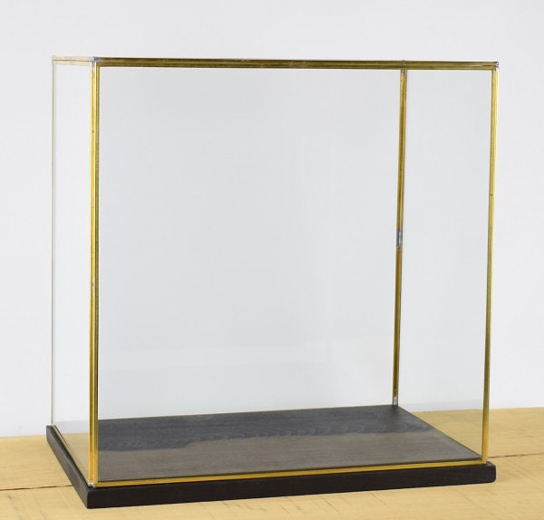 Hand Made Large Glass and Brass Display Showcase Box Dome With Black