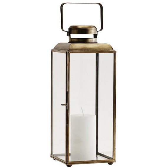 Gold Glass Lantern / Pillar Candle Holder With Handle 42.5 cm Etsy