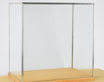 Handgemachte große Glas und Silber Metallrahmen Display Vitrine Box mit Holzsockel 42 cm