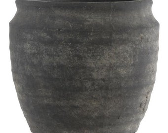 Clay Flower Pot Athens Grooved Dark Grey Medium by Ib Laursen