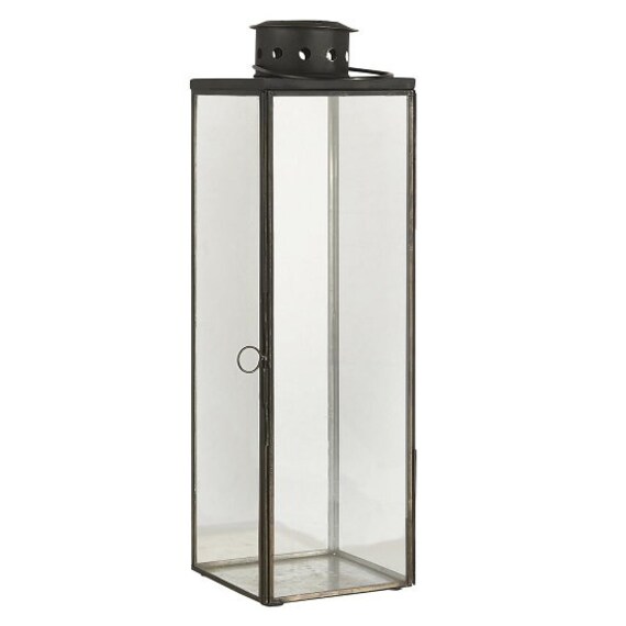 Tall Glass Lantern / Pillar Candle Holder With Top Round by Ib Etsy