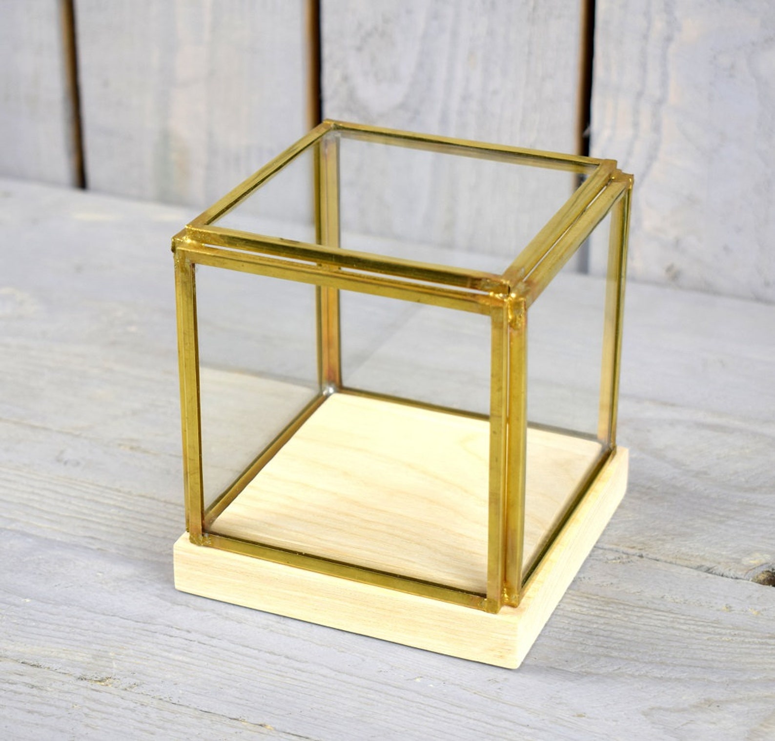 Small Glass and Brass Display Showcase Box Dome With Wooden Etsy UK
