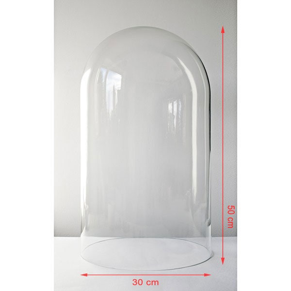 Large Handmade Mouth Blown Clear Circular Glass Display Cloche Bell Jar Dome 50.5x30 cm