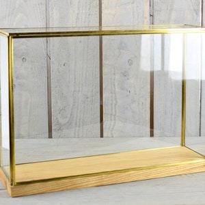 Large Glass and Brass Display Showcase Box Dome with Wooden Base Tall 28.5 cm
