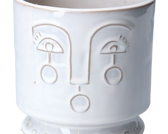 Gisela Graham White Ceramic Hanging Flower Pot With Face Imprint and Rope 