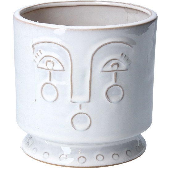 Gisela Graham Ceramic Medium White Flower Pot With Face Imprint by Gisela Graham 5030026207508 