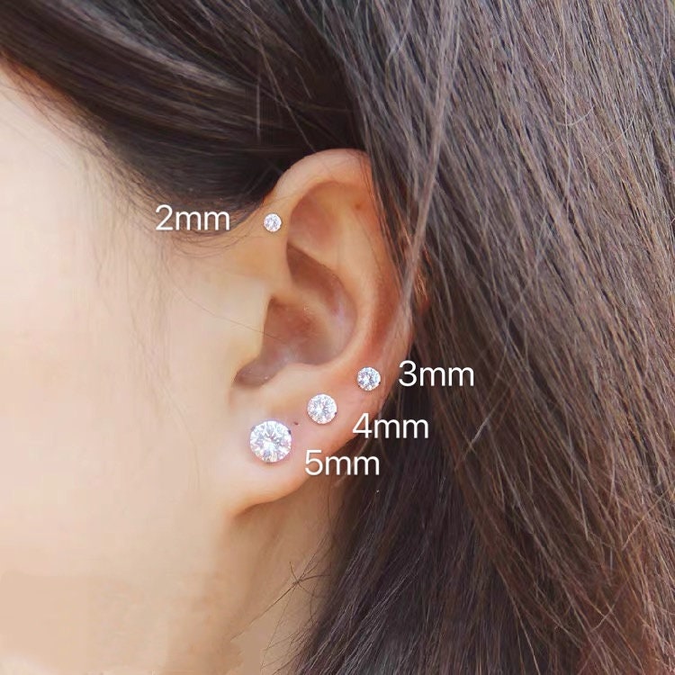 1 PES Flat Back Earrings Diamond Stud Surgical Steel Gold Etsy UK