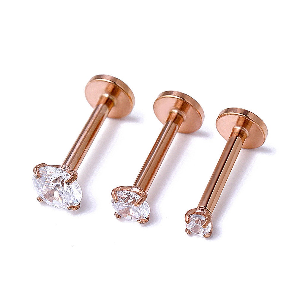 1 PES Flat back earrings Diamond stud Surgical Steel Gold | Etsy
