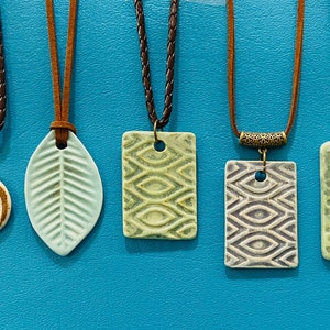 Handmade Ceramic Pendant Necklace with Vegan Leather Cord | Choose Your Favorite Style
