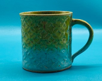 Handmade Ombre Textured Mug | Green & Turquoise Blend Glaze