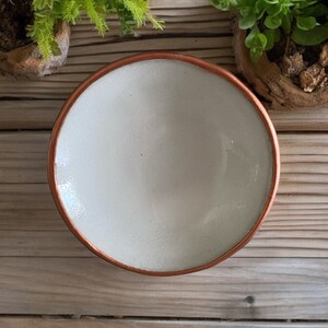 Tiny Ring Dish, Trinket Plate, White Glaze, Copper Leaf