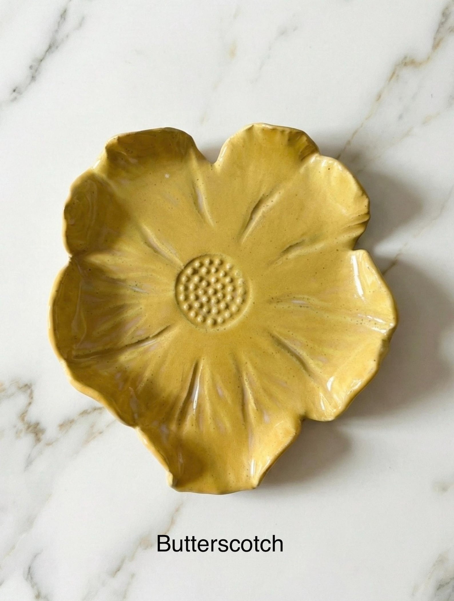 Textured Flower Ceramic Spoon Rest, Handmade - Butterscotch