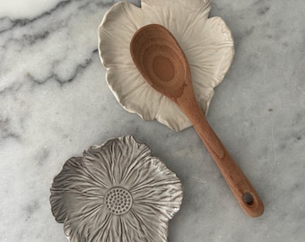 Textured Flower Ceramic Spoon Rest, Handmade