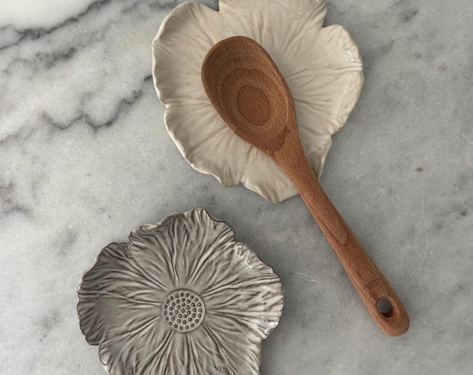 Textured Flower Ceramic Spoon Rest, Handmade