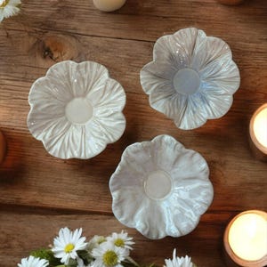 Flower Tea Light Candle Holder | Blue and White Glazes | Handmade