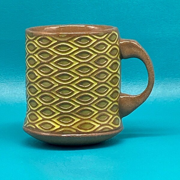 Handmade Ceramic Mandorla Mosaic Mug | Olive & Lime Green Glazes | 15 oz