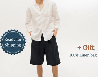 Enkla herrshorts i linne i grönt, vitt, blått, rosa och andra färger. Tillverkade av 100 % stentvättat naturligt linne.