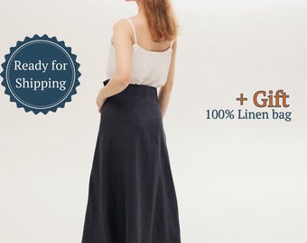 Maxikjol i linne i grönt, vitt, blått, rosa och andra färger. Tillverkad av 100 % stentvättat naturligt linne.