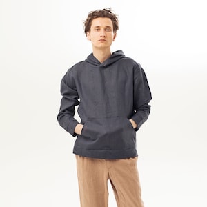 Linen Men’s Hoodie, Summer Hoodie, Jacket, For Him, Dark Linen Hoodie, Made out of 100% stonewashed natural linen
