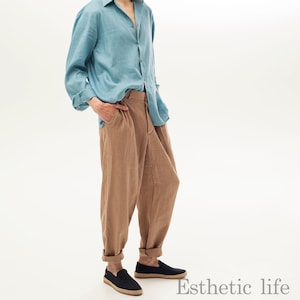 Men’s Linen Truckee Pants with Pockets in Green, White, Blue, Premium Linen, Linen Pants, linen trousers for men, natural linen