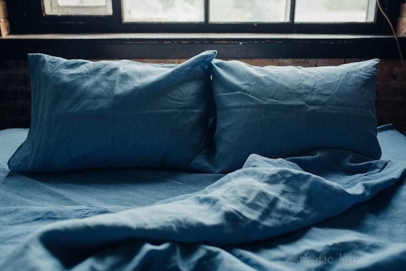 Linen Pillow Case Distant Blue Color Pillowcase Standard