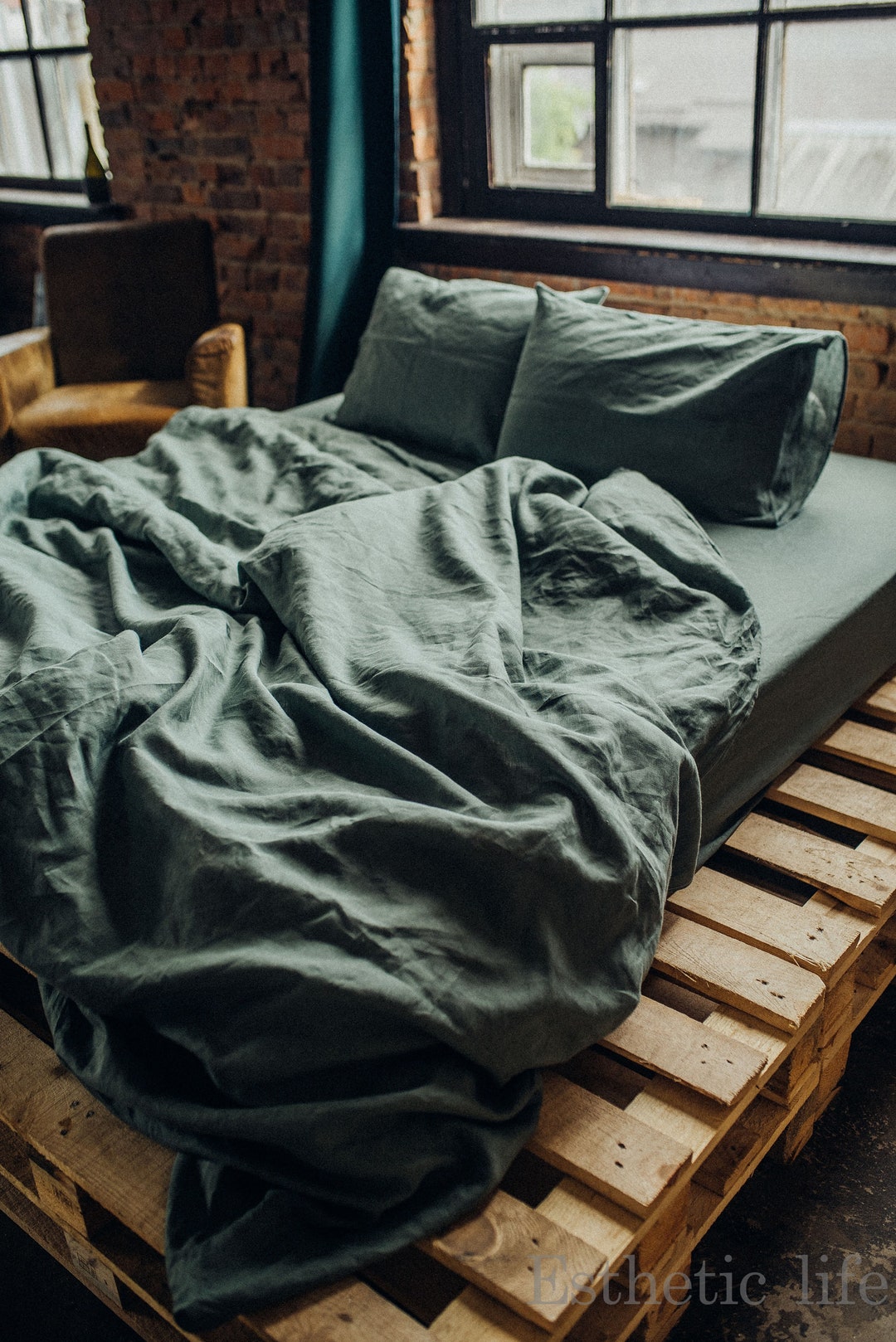 Linen Duvet Cover / Pine Green color /Duvet Cover / US King, US Full