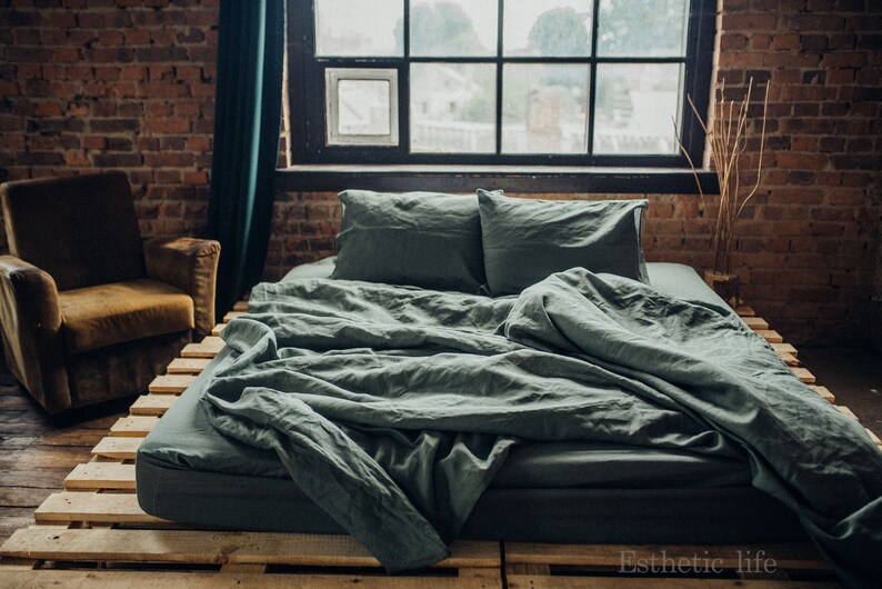 Linen Duvet Cover / Pine Green color /Duvet Cover / US King, US Full