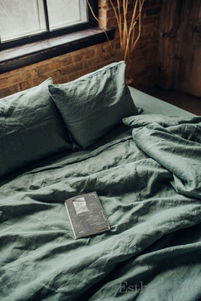 Linen Duvet Cover / Pine Green color /Duvet Cover / US King, US Full