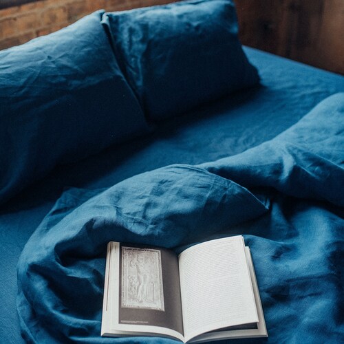 Linen Duvet Cover / Pearl shops Night Blue color /Duvet Cover / US King, US Full, US California King, Custom size