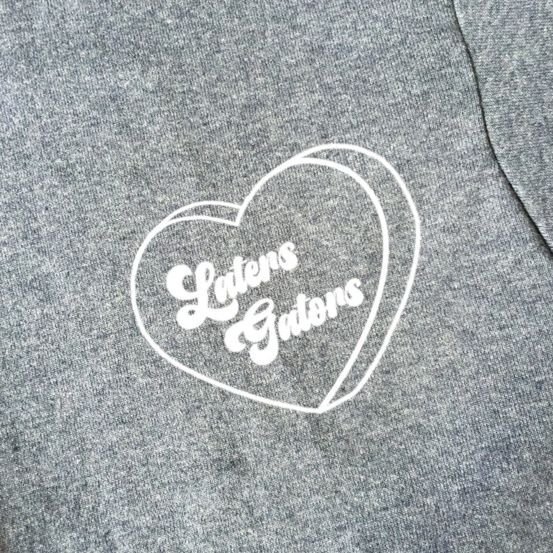 Pu&ograve; includere: Un grafico a forma di cuore bianco con il testo "Latens Gatons" all'interno. Il grafico &egrave; su uno sfondo grigio.