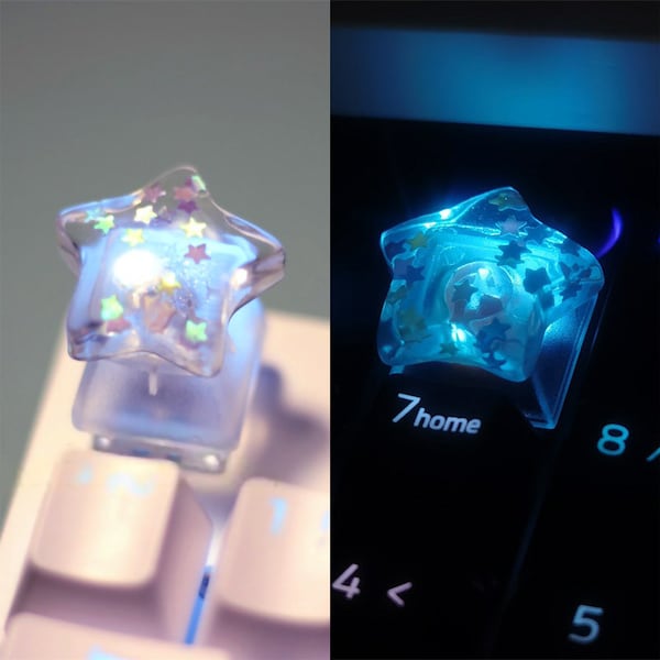 Personalized Crystal Star Keycap, Clear/Pink Artisan Keycaps for CHERRY MX Mechanical Keyboard，ESC Keycap, R4 Height, Gift for Gamer.