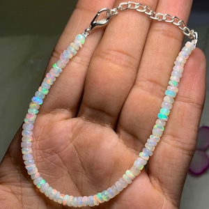 AAA Quality Opal Beaded Bracelet, Multi Welo Fire Opal Bracelet, Roundelle Bead Bracelet Rainbow Fire Opal Bracelet, 925 Fine Silver Jewelry