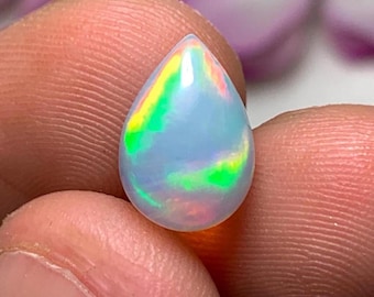 Weißer Regenbogen Feueropalstein, Birnenform Opal, Natürlicher Feueropal Cabochon, Loser Opal Edelstein, Multi Welo Feueropale, AAA Grade Opalstein