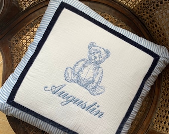 Embroidered teddy bear cushion, personalized