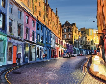 Edinburgh Scotland, Victoria Street UK Digital Illustration Print A4 A5