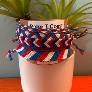 Fourth of July Patriotic American Flag Woven Embroidery Floss Friendship Bracelets (red white and blue)