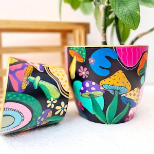 Blumentopf Pilze Mushrooms bunt und handbemalt