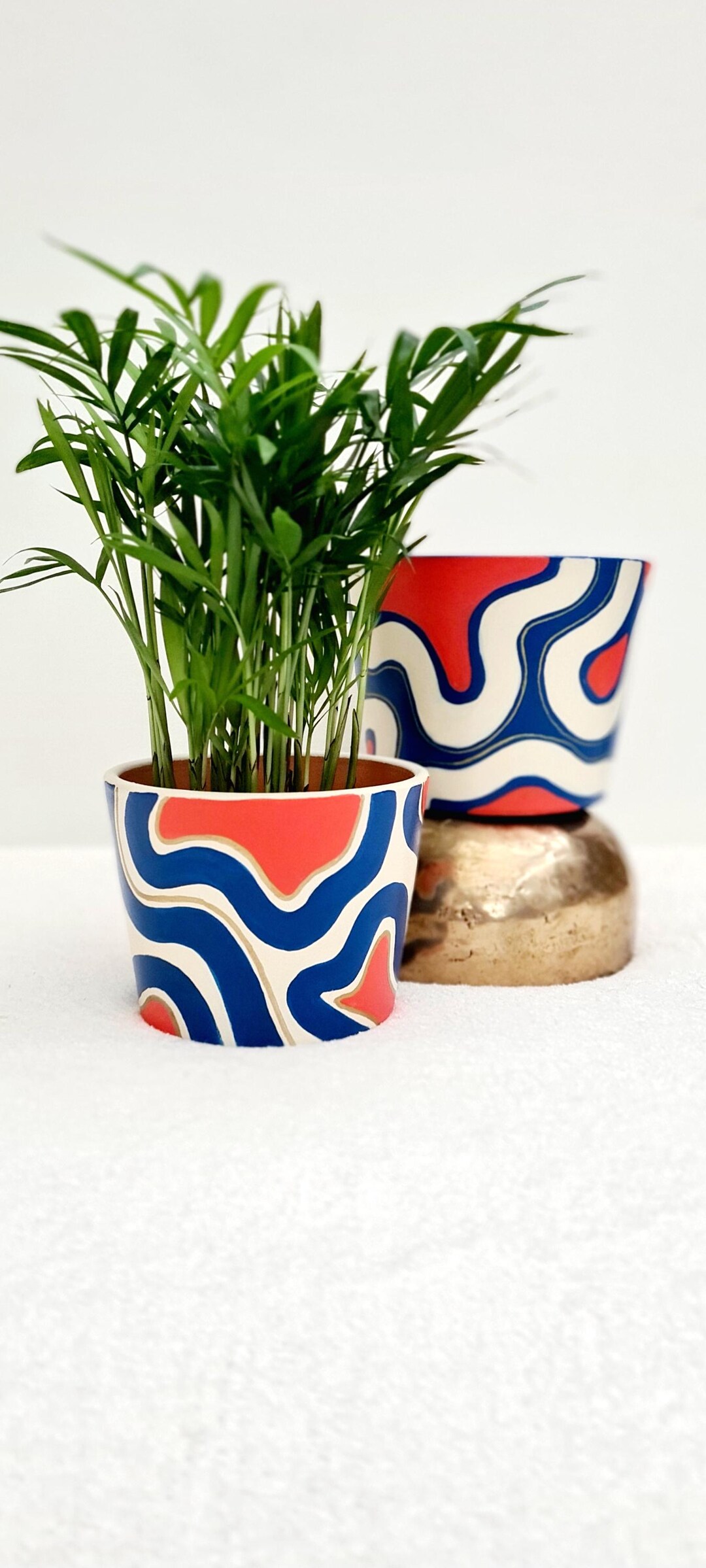 Set of 2 Small Colorful Flower Pots | Abstract Shapes | Hand-painted ...