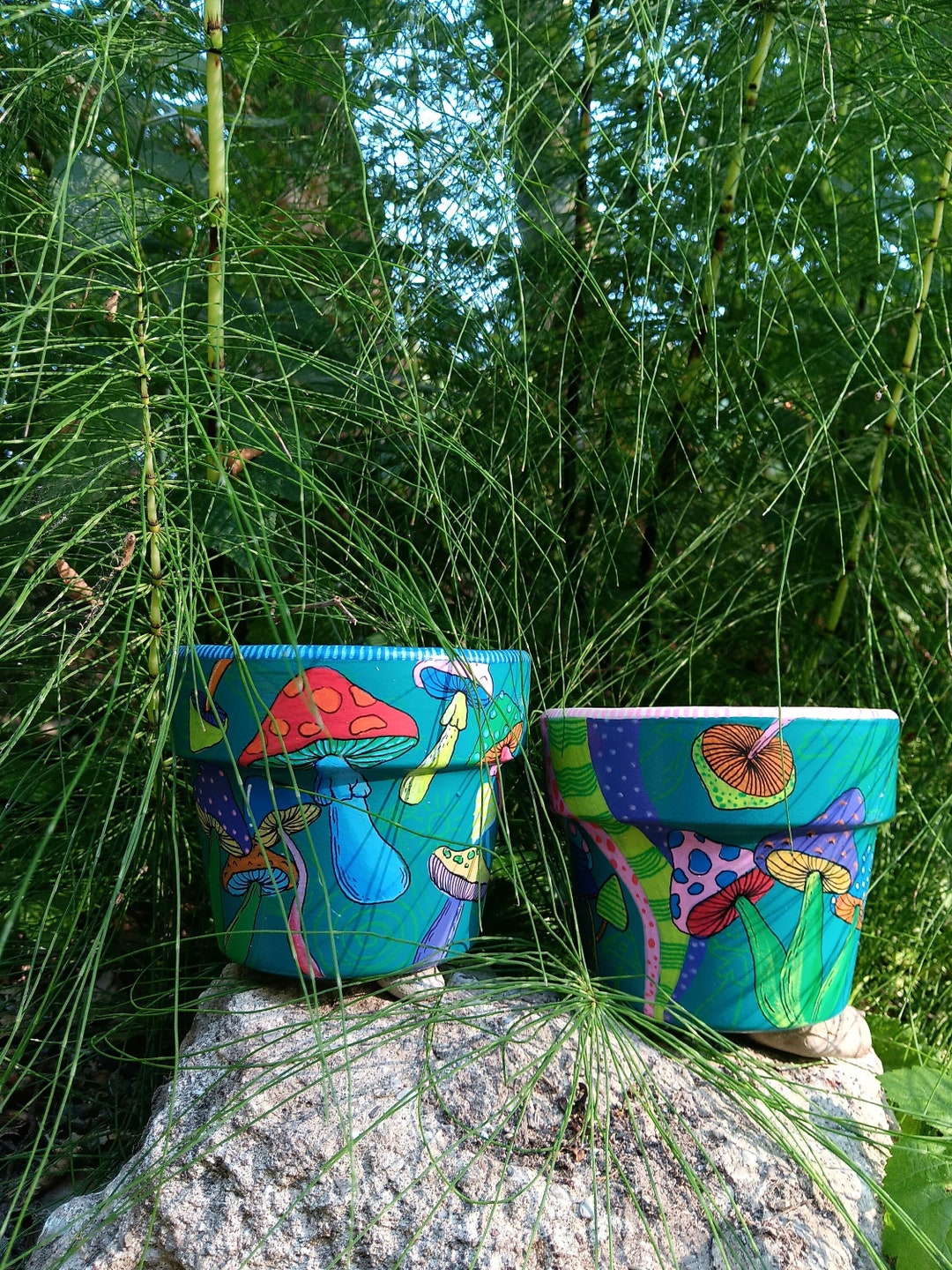 Flower Pot Hand Painted With Colorful Mushrooms - Etsy