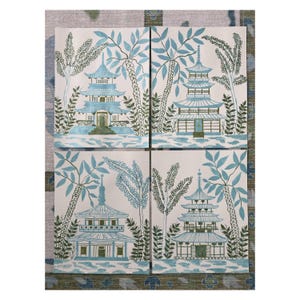 Set of 4 Watercolor Pagoda Original Paintings, 11x14 Chinoiserie, Chinoiserie Art, Chinoiserie Style, Pagoda Art, Blue Green