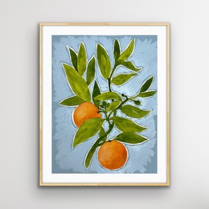 Oranges Botanical Painting, 8x10 Watercolor and Acrylic on Paper, Original Art, Oranges Art, Oranges Kitchen Art, Botanical Art, Kitchen