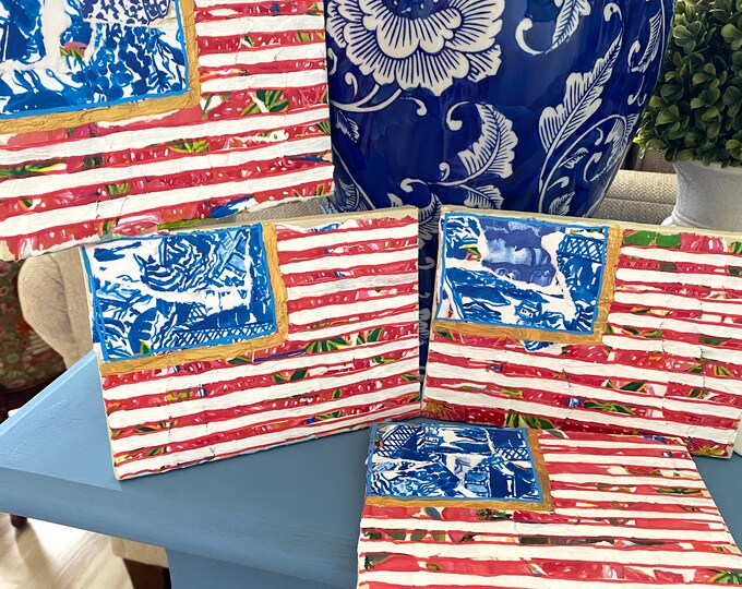 5x7 Original Collage Art Flags, Patriotic Art, American Flag Art